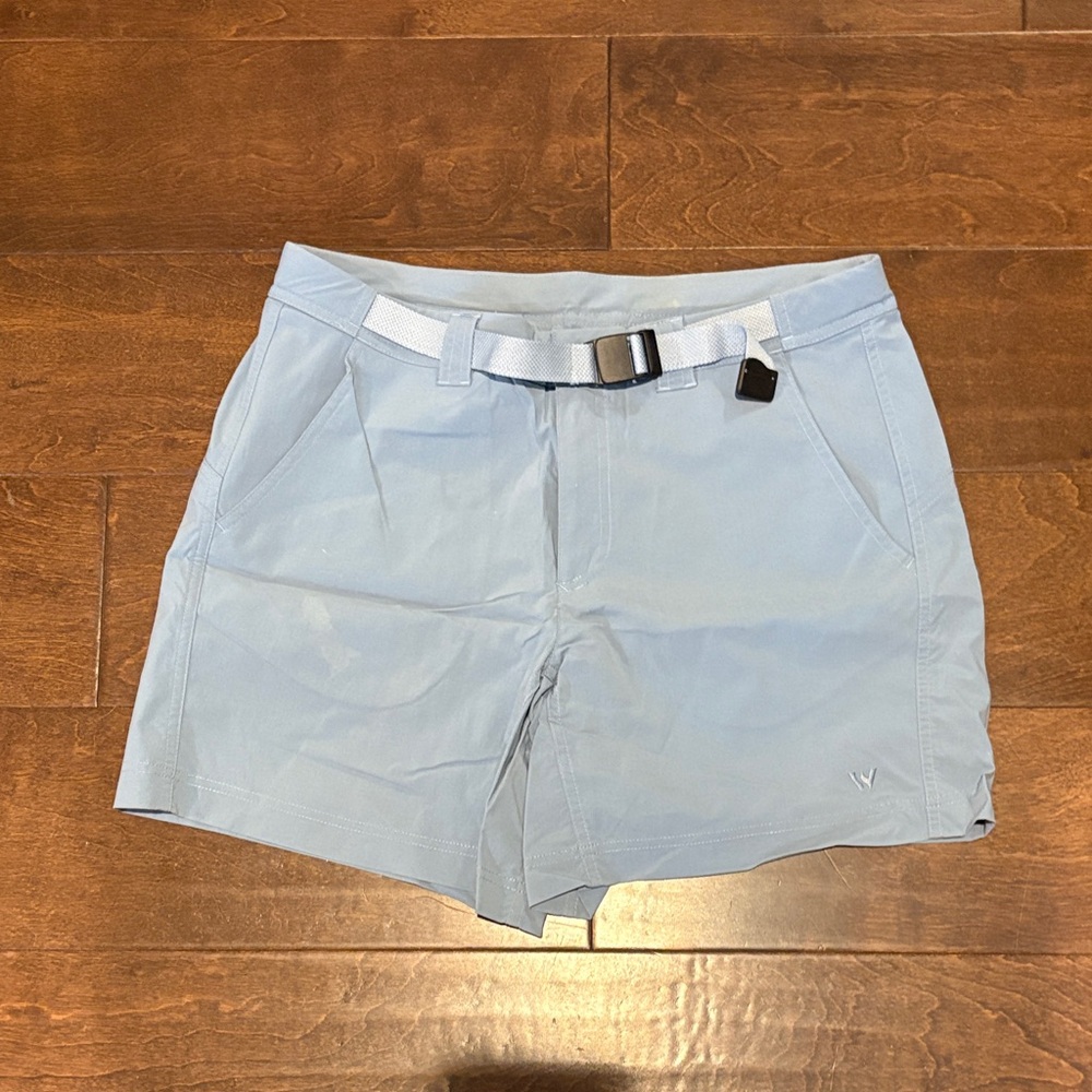 Women's White Sierra Light Blue Outdoor Stretch Shorts with Web Belt